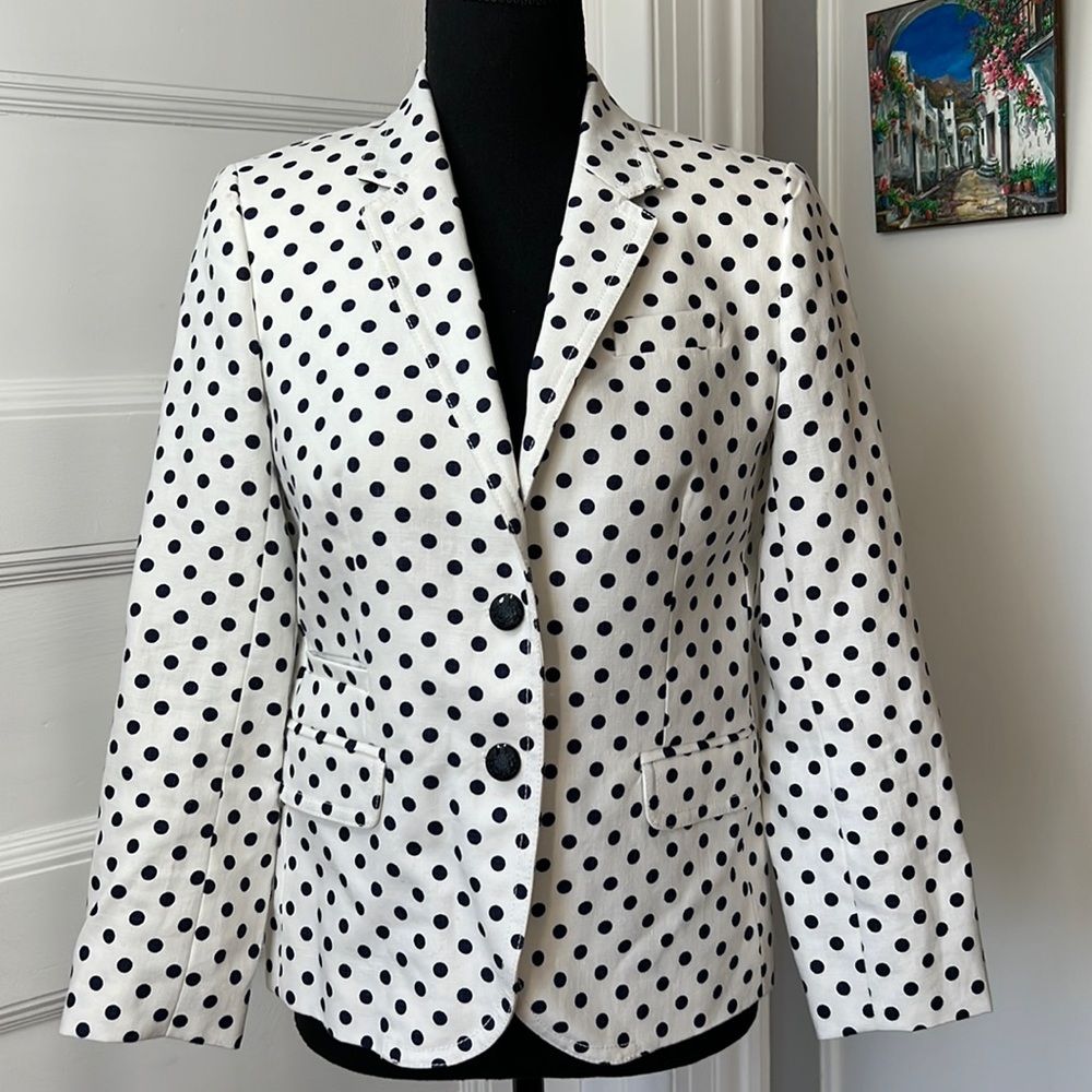 J. Crew White Blazer with Black Polka Dots
